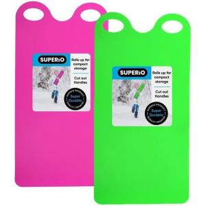 imageSuperio Snow Slider Mat Flexible Snow Sled Flying Carpet Roll up Sleds for Kids 36quot Lightweight Plastic Snowboard Sled2 PackPinkGreen