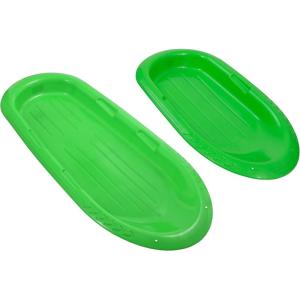 imageSuperio Toboggan Snow Sleds for Kids and Adults 2 Pack Heavy Duty Plastic Sliders with Handles and Hole for Pull Ropes Kid and Adult Winter FunGreen 3648