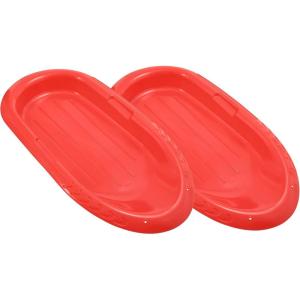 imageSuperio Toboggan Snow Sleds for Kids and Adults 2 Pack Heavy Duty Plastic Sliders with Handles and Hole for Pull Ropes Kid and Adult Winter FunRed 36