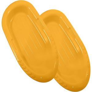 imageSuperio Toboggan Snow Sleds for Kids and Adults 2 Pack Heavy Duty Plastic Sliders with Handles and Hole for Pull Ropes Kid and Adult Winter FunYellow 36