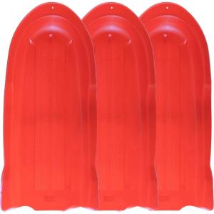 imageSuperio Toboggan Snow Sleds for Kids and Adults Pack of 3 46quot Heavy Duty Plastic Open Back Sliders with Handles and Holes for Pull Ropes Ropes Excluded Kid and Adult Winter FunRed