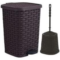 imageSuperio Bathroom Trash Can and Toilet Brush Set Bathroom Accessories Set 15 Gallon Mini Step On Trash Can and Toilet Brush Set Brown