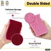 imageNonScratch Cellulose Sponge Kitchen Scrub Sponge with Scouring Pad Set Good for NonStick Cookware Frying Pan Pot Counter Top Sink Scrubbing Kitchen Scrubbers Pack of 1 RedPinkRed
