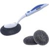 imageSuperio BBQ Grill Brush Bristle Free Stainless Steel Scrubber Cleaner Dishwashing Brush with Long Handle Great for Pots Pans Stove Cast Iron GasCharcoaland Electric Grills Blue 3 Pc SetBlue