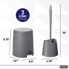 imageSuperio Bathroom Trash Can with Toilet Brush Set Grey Modern 6 Liter Small Waste Basket Plastic Step On Garbage Can and Toilet Bowl Cleaner Bathroom Accessories Set Grey