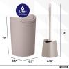 imageSuperio Bathroom Trash Can with Toilet Brush Set Taupe Modern 6 Liter Small Waste Basket Plastic Garbage Can with Swing Lid and Toilet Bowl Cleaner Bathroom Accessories SetTaupeSet