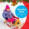 imageSuperio Children Wooden Sled Snow Sled for Toddlers Kids Sleigh with Pull Ropes and Cushion Baby SledSled with Blue Cushion
