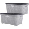 imageSuperio Laundry Basket Plastic Storage Hamper Basket Beige Cloths Basket Organizer with CutOut Handles Space Saving for Laundry Room Bedroom Bathroom Wicker Design 50 Liter 2 PackWhite Smoke