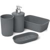imageSuperio Ribbed Collection  Decorative Plastic Bathroom Accessories Set Grey Set of 6 Soap Dish Liquid Soap Dispenser Toothbrush Holder Organizer Bin Vanity Tray Toilet Brush  Bath Decor