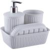 imageSuperio Ribbed Collection  Decorative Plastic Bathroom Accessories Set White Smoke Set of 6 Soap Dish Soap Dispenser Toothbrush Holder Organizer Bin Vanity Tray Toilet Brush  Bath Decor