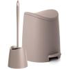 imageSmall Plastic Bathroom Set 3 qt Taupe Plastic Compact Trash Can and Toilet Bowl Cleaner Brush with Holder  Matching Toilet Set