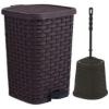 imageSuperio Bathroom Trash Can and Toilet Brush Set Bathroom Accessories Set 15 Gallon Mini Step On Trash Can and Toilet Brush Set Brown
