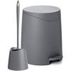 imageSuperio Bathroom Trash Can with Toilet Brush Set Grey Modern 6 Liter Small Waste Basket Plastic Step On Garbage Can and Toilet Bowl Cleaner Bathroom Accessories Set Grey