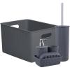 imageSuperio Ribbed Collection  Decorative Plastic Bathroom Accessories Set Grey Set of 6 Soap Dish Liquid Soap Dispenser Toothbrush Holder Organizer Bin Vanity Tray Toilet Brush  Bath Decor