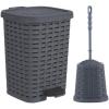 imageSuperio Wicker Bathroom Accessories Set  6qt Step On Trash Can and Toilet Brush with Holder Combo  Matching Toilet Set BasketWeave Design Modern Slim Trash Can for Bathroom 2 Pack Grey