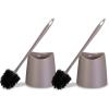 imageToilet Brush Cleaner and Holder White 2 Pack Toilet Bowl Cleaner Brush with Scrubbing Wand Brush and Storage Caddy for Easy Bathroom CleaningTaupe