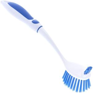 imageDish Washing Scrubber Vegetable Brush  Blue  White 2 Sided Bristles  Long Handle With Rubber Grip Non Scratch Kitchen and Bath Cleaning By SuperioBlue