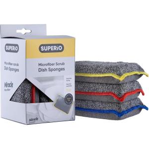 imageMiracle Microfiber Scrubbing Sponge Blue Extra Scrubbing Power Sponge for Kitchen Sink Pot Pan and Dish Washing Super Absorbent and Rapid Drying by SuperioMultigrey