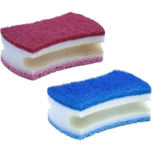 imageNonScratch Scrub Sponge with A Comfortable Grip Heavy Duty Duel Sided Kitchen Scrubber Sponge Cellulose Scrub Sponge Scratch Free with Scouring Pad Set 1 Sponge GreenRedblue