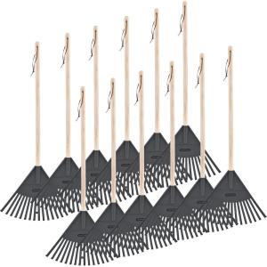 imagePack of 12 Kids Rake with Hardwood Handle Durable Plastic Head to Sweep Leaves in Lawn and Tidying Up The Garden 34quot GreyGrey