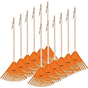 imagePack of 12 Kids Rake with Hardwood Handle Durable Plastic Head to Sweep Leaves in Lawn and Tidying Up The Garden 34quot GreyOrange