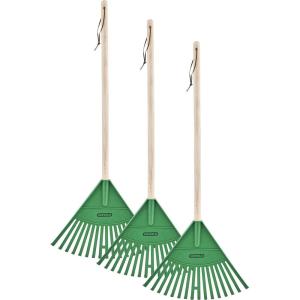 imagePack of 3 Kids Rake with Hardwood Handle Durable Plastic Head to Sweep Leaves in Lawn and Tidying Up The Garden 34quot GreyGreen