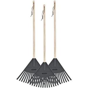 imagePack of 3 Kids Rake with Hardwood Handle Durable Plastic Head to Sweep Leaves in Lawn and Tidying Up The Garden 34quot GreyGrey
