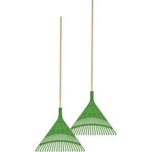 imageSuperio Adult Rake with Hardwood Handle Durable Plastic Head to Sweep Leaves in Lawn and Tidying Up The Garden 61quot 2PackGreen 2Pack