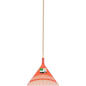 imageSuperio Adult Rake with Hardwood Handle Durable Plastic Head to Sweep Leaves in Lawn and Tidying Up the Garden 61quot Orange