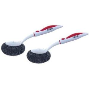imageSuperio BBQ Grill Brush Bristle Free Stainless Steel Scrubber Cleaner Dishwashing Brush with Long Handle Great for Pots Pans Stove Cast Iron GasCharcoaland Electric Grills Blue 3 Pc SetRed
