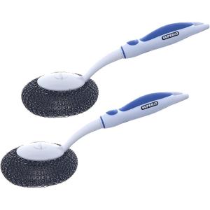 imageSuperio BBQ Grill Brush Bristle Free Stainless Steel Scrubber Cleaner Dishwashing Brush with Long Handle Great for Pots Pans Stove Cast Iron GasCharcoaland Electric Grills Blue 3 Pc SetBlue