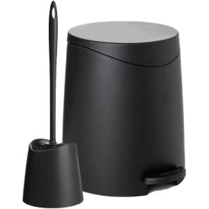 imageSuperio Bathroom Trash Can with Toilet Brush Set Grey Modern 6 Liter Small Waste Basket Plastic Step On Garbage Can and Toilet Bowl Cleaner Bathroom Accessories Set Black