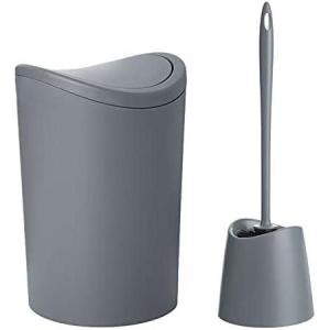 imageSuperio Bathroom Trash Can with Toilet Brush Set Taupe Modern 6 Liter Small Waste Basket Plastic Garbage Can with Swing Lid and Toilet Bowl Cleaner Bathroom Accessories SetGreySet