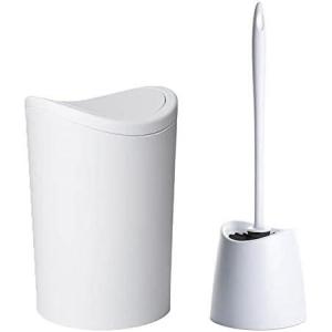 imageSuperio Bathroom Trash Can with Toilet Brush Set Taupe Modern 6 Liter Small Waste Basket Plastic Garbage Can with Swing Lid and Toilet Bowl Cleaner Bathroom Accessories SetWhiteSet