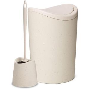 imageSuperio Bathroom Trash Can with Toilet Brush Set Taupe Modern 6 Liter Small Waste Basket Plastic Garbage Can with Swing Lid and Toilet Bowl Cleaner Bathroom Accessories SetEco FriendlySet