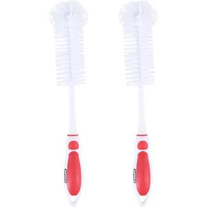 imageSuperio Bottle Brush Scrubber Long Blue and White Baby Bottle Brush with Rubber Grip HandleRed 2 Pack