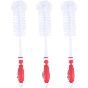 imageSuperio Bottle Brush Scrubber Long Blue and White Baby Bottle Brush with Rubber Grip HandleRed3 Pack