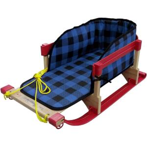 imageSuperio Children Wooden Sled Snow Sled for Toddlers Kids Sleigh with Pull Ropes and Cushion Baby SledSled with Blue Cushion