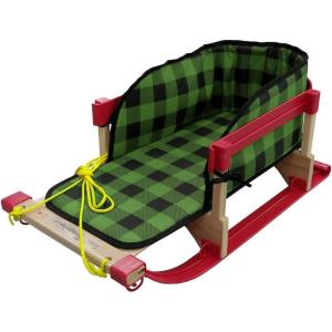 imageSuperio Children Wooden Sled Snow Sled for Toddlers Kids Sleigh with Pull Ropes and Cushion Baby SledSled with Green Cushion