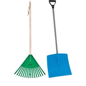 imageSuperio Green Adult and Kids Garden Rakes with Hardwood Handle Durable Plastic Collect Loose Debris and Leaves in Lawn and Among Delicate PlantsGreen Kid Rake  Blue Kid Snow Shovel
