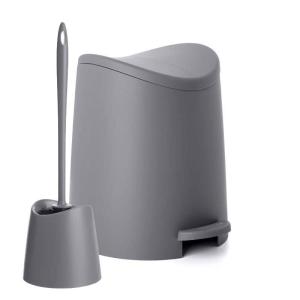 imageSuperio MIni Plastic Bathroom Trash Can with Lid 3 Liter Taupe Modern Curved Step On Trash Can with Foot Pedal Mini Kitchen Waste Bin Durable and Soft Close for Bedroom Office Under DeskGreySet
