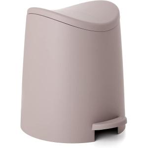 imageSuperio MIni Plastic Bathroom Trash Can with Lid 3 Liter Taupe Modern Curved Step On Trash Can with Foot Pedal Mini Kitchen Waste Bin Durable and Soft Close for Bedroom Office Under DeskTaupe