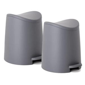 imageSuperio MIni Plastic Bathroom Trash Can with Lid 3 Liter Taupe Modern Curved Step On Trash Can with Foot Pedal Mini Kitchen Waste Bin Durable and Soft Close for Bedroom Office Under DeskGrey2 Pack