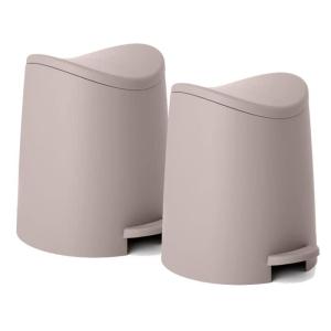 imageSuperio MIni Plastic Bathroom Trash Can with Lid 3 Liter Taupe Modern Curved Step On Trash Can with Foot Pedal Mini Kitchen Waste Bin Durable and Soft Close for Bedroom Office Under DeskTaupe2 Pack