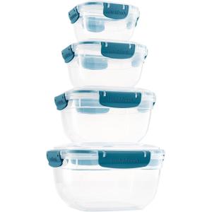 imageSuperio Plastic Airtight Food Storage Containers Set of 4 Sealed Clear Container Bowls with Lids BPA Free Rectangular RedBlue