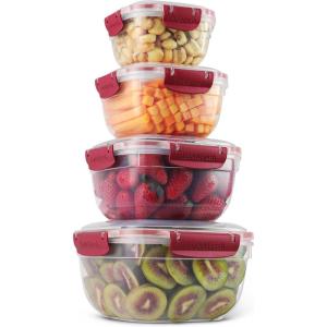 imageSuperio Plastic Airtight Food Storage Containers Set of 4 Sealed Clear Container Bowls with Lids BPA Free Rectangular RedRed