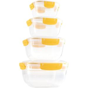 imageSuperio Plastic Airtight Food Storage Containers Set of 4 Sealed Clear Container Bowls with Lids BPA Free Rectangular RedYellow