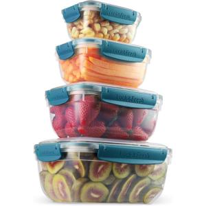 imageSuperio Plastic Airtight Food Storage Containers Set of 4 Sealed Clear Container Bowls with Lids BPA Free Rectangular YellowBlue