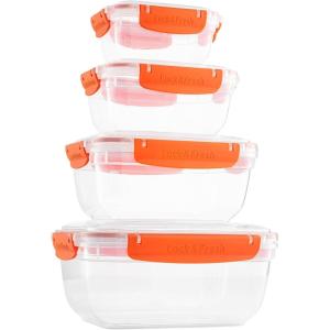 imageSuperio Plastic Airtight Food Storage Containers Set of 4 Sealed Clear Container Bowls with Lids BPA Free Rectangular YellowOrange