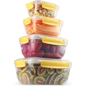 imageSuperio Plastic Airtight Food Storage Containers Set of 4 Sealed Clear Container Bowls with Lids BPA Free Rectangular YellowYellow